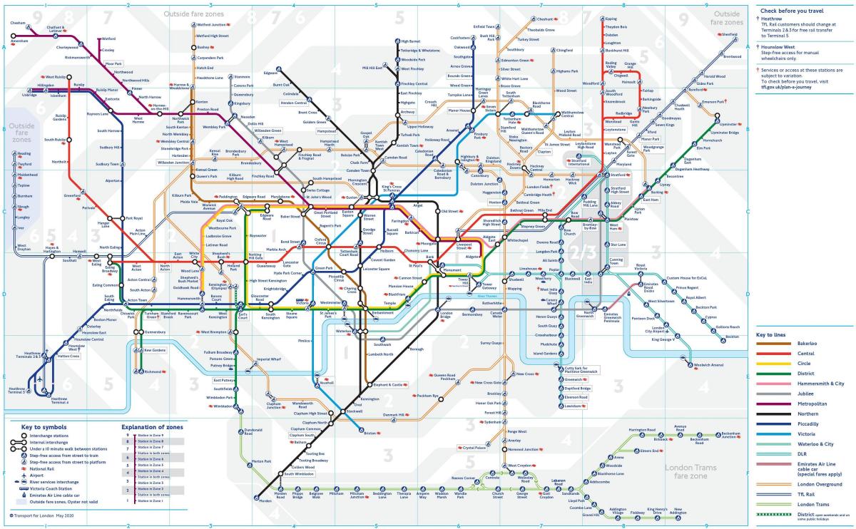 London subway map UBahnKarte von London (England)