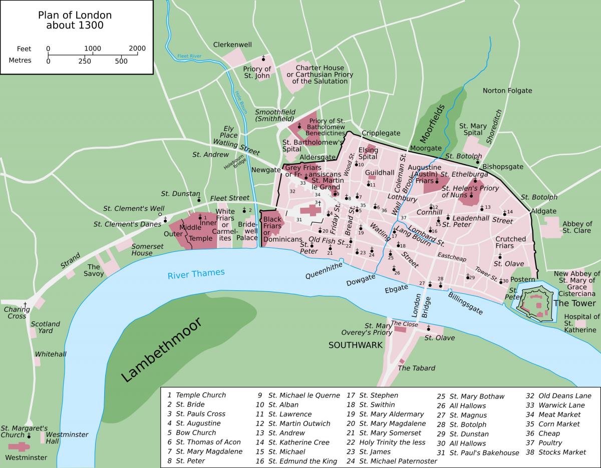 Karte des mittelalterlichen London