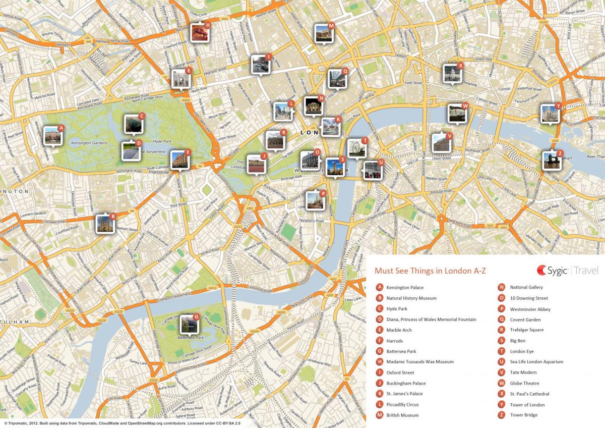 London Sehenswürdigkeiten-map - Karte der Sehenswürdigkeiten in London (England)